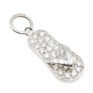 Vintage FAS 9K White Gold Flip Flop Charm Pendant With Clear Cubic Zirconia